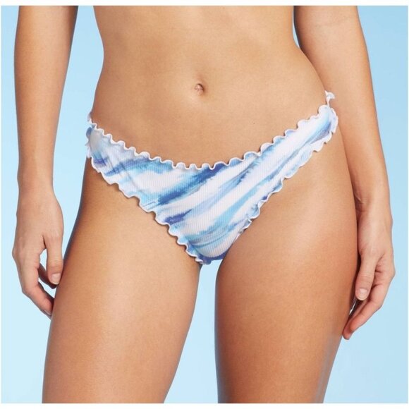 Shade & Shore Women Ribbed Ruffle High Leg Extra Cheeky Bikini Bottom Tie Dye XS - Picture 1 of 5